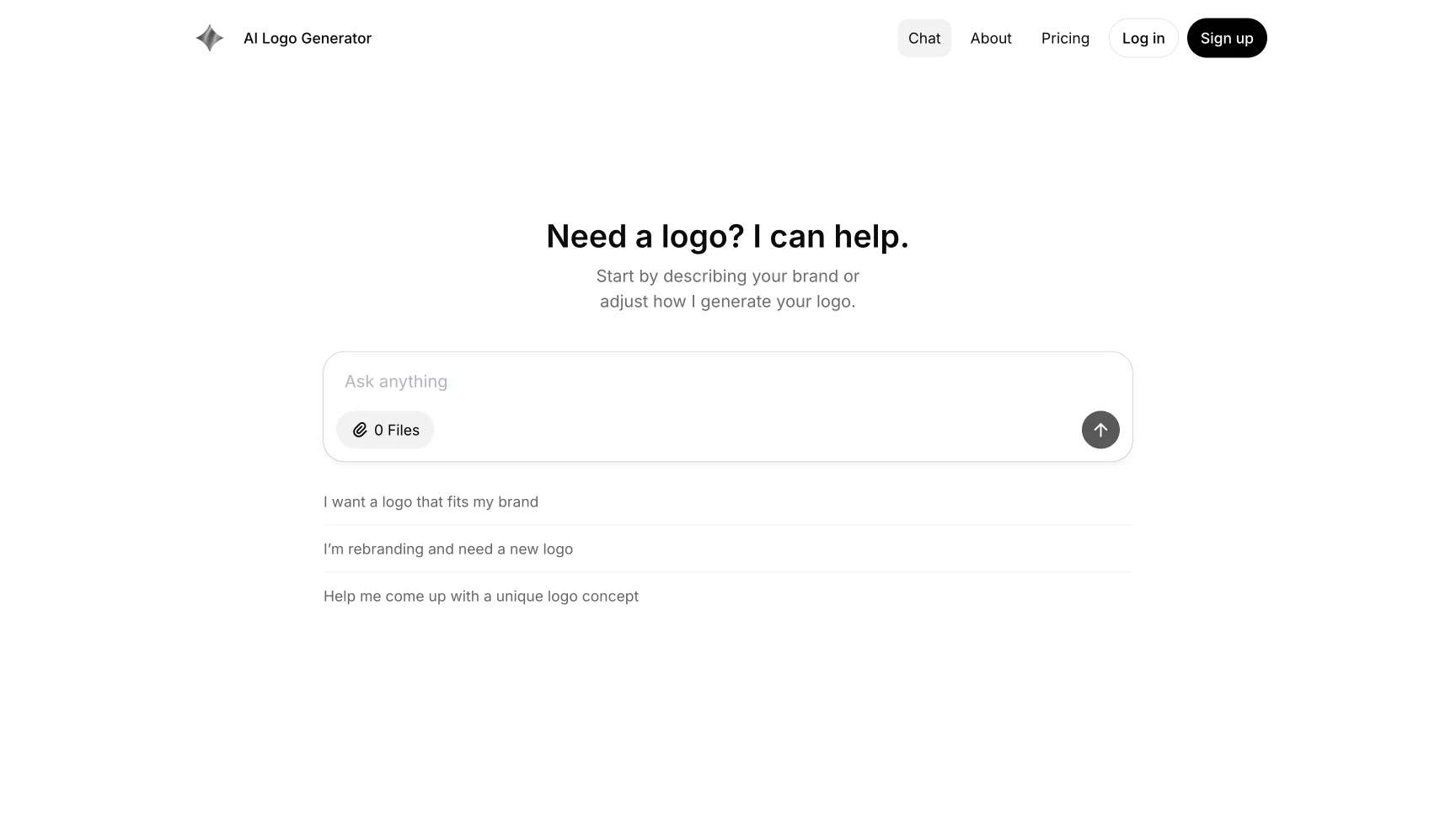 Logo Generator AI created with Outchat — an example of a branded AI chat that helps users design logo ideas.
